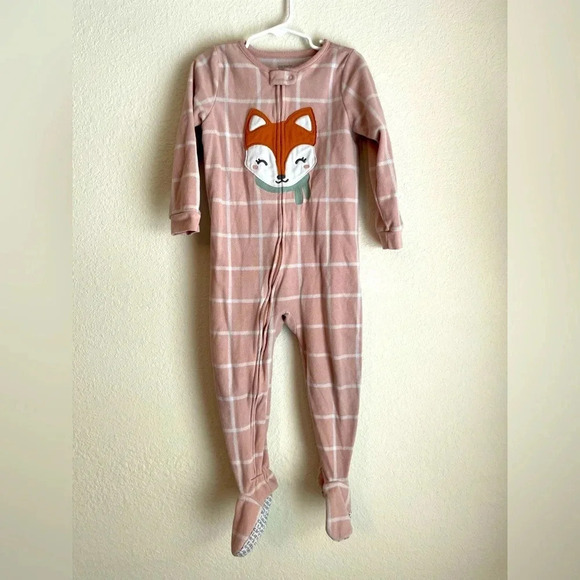 Carter's Toddler Girl's Long Sleeve Fleece 2 Way Full Zip FootieSleepwear fox 4T - Picture 1 of 6